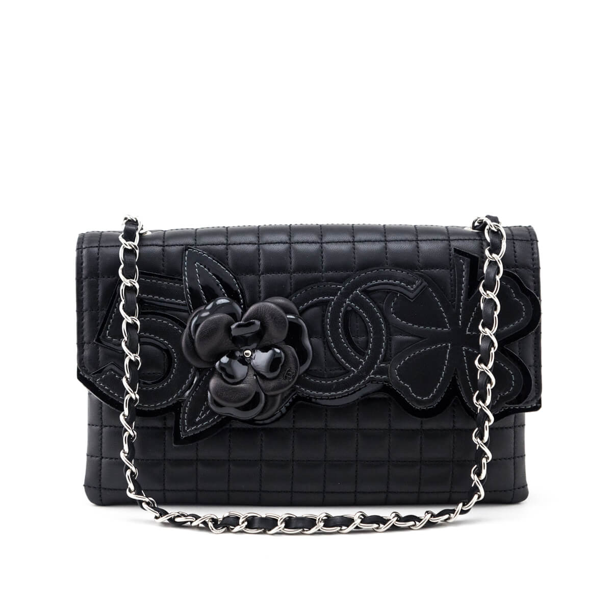 Chanel Black Quilted Lambskin Chocolate Bar Camellia No. 5 Pochette - Love that Bag etc - Preowned Authentic Designer Handbags & Preloved Fashions