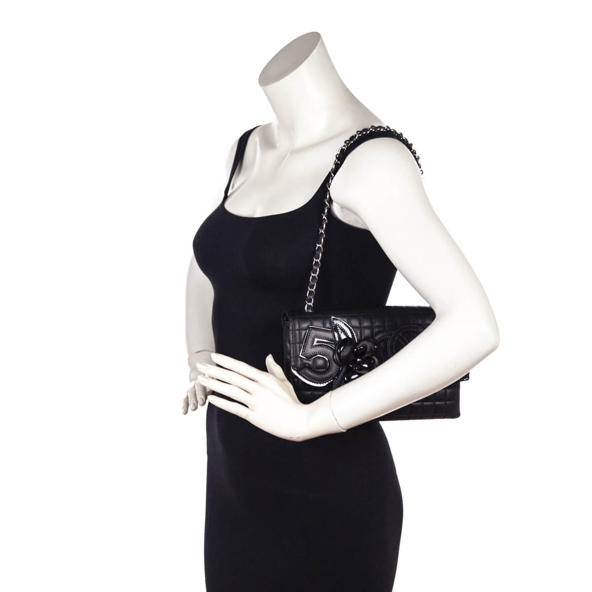 Chanel Black Quilted Lambskin Chocolate Bar Camellia No. 5 Pochette - Love that Bag etc - Preowned Authentic Designer Handbags & Preloved Fashions