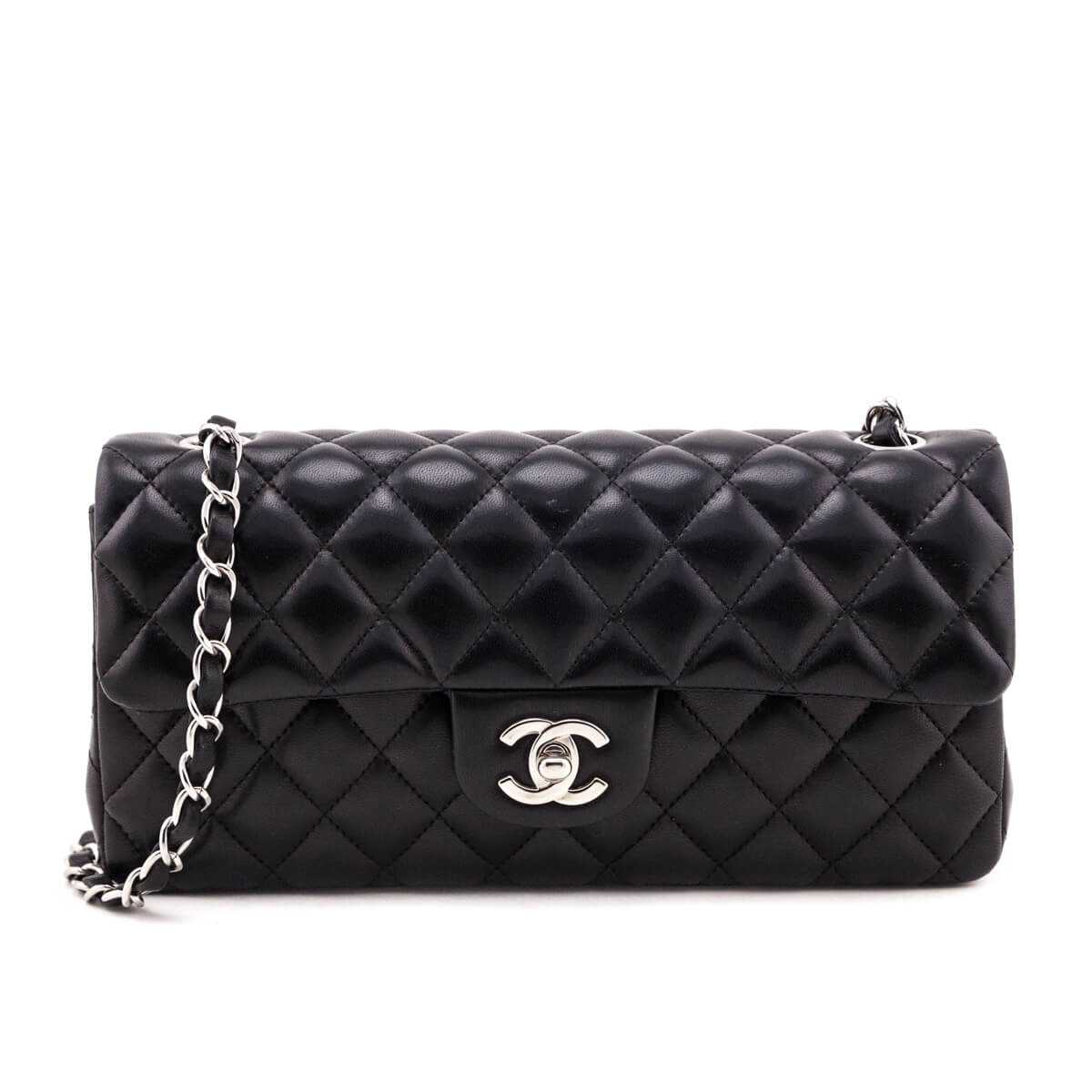 Chanel Black Quilted Lambskin E W Flap Bag