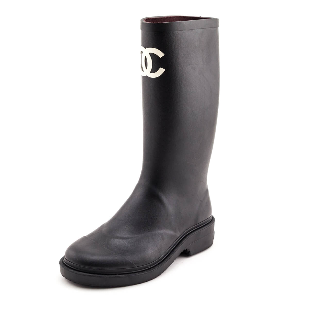 Chanel Black Rubber CC Rain Boot Montreal Consignment Store