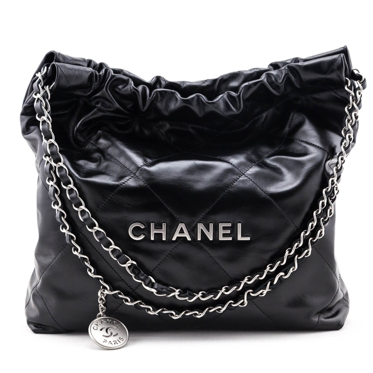 Chanel Black Shiny Calfskin Quilted Small Chanel 22 Bag - Love that Bag etc - Preowned Authentic Designer Handbags & Preloved Fashions