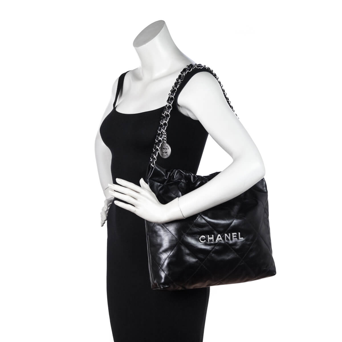 Chanel Black Shiny Calfskin Quilted Small Chanel 22 Bag - Love that Bag etc - Preowned Authentic Designer Handbags & Preloved Fashions