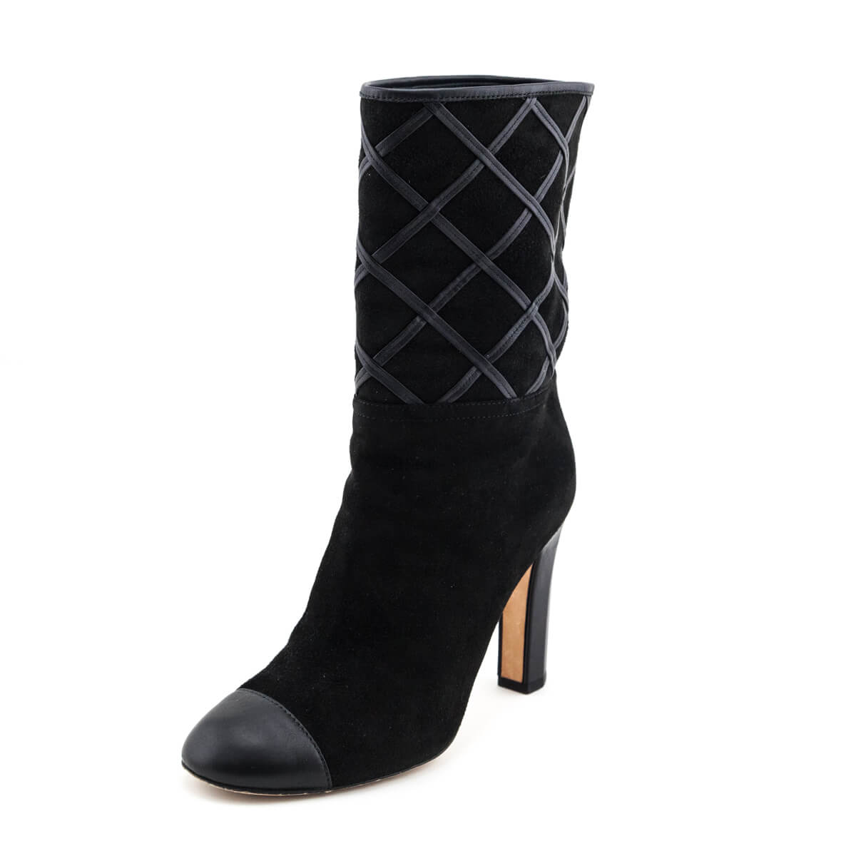 Chanel 25 Four-Leaf Clover Pearls Double C Boots Black Woven Sheepskin 465405