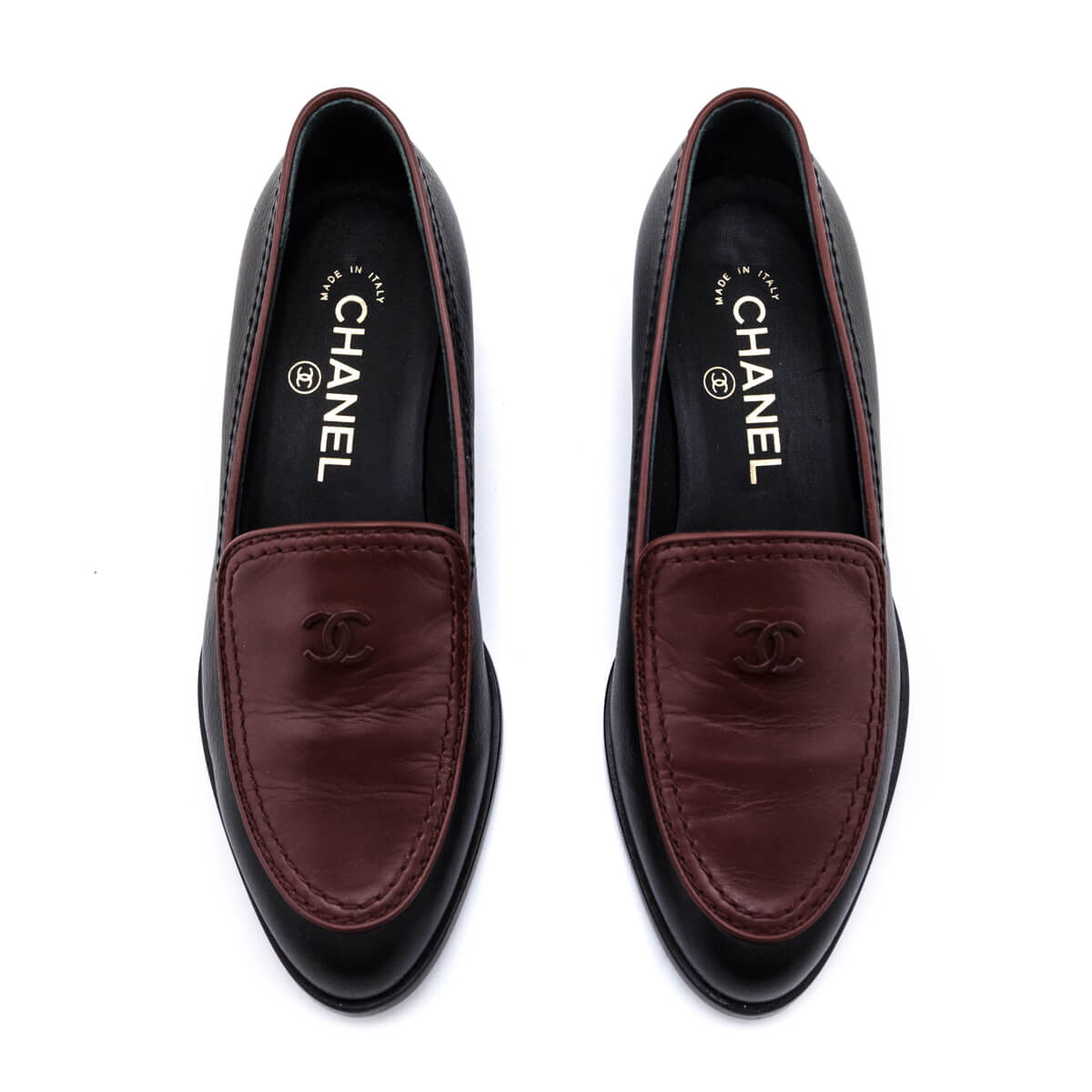 Chanel Black & Burgundy CC Loafers Size US 5.5 | EU 35.5 - Love that Bag etc - Preowned Authentic Designer Handbags & Preloved Fashions