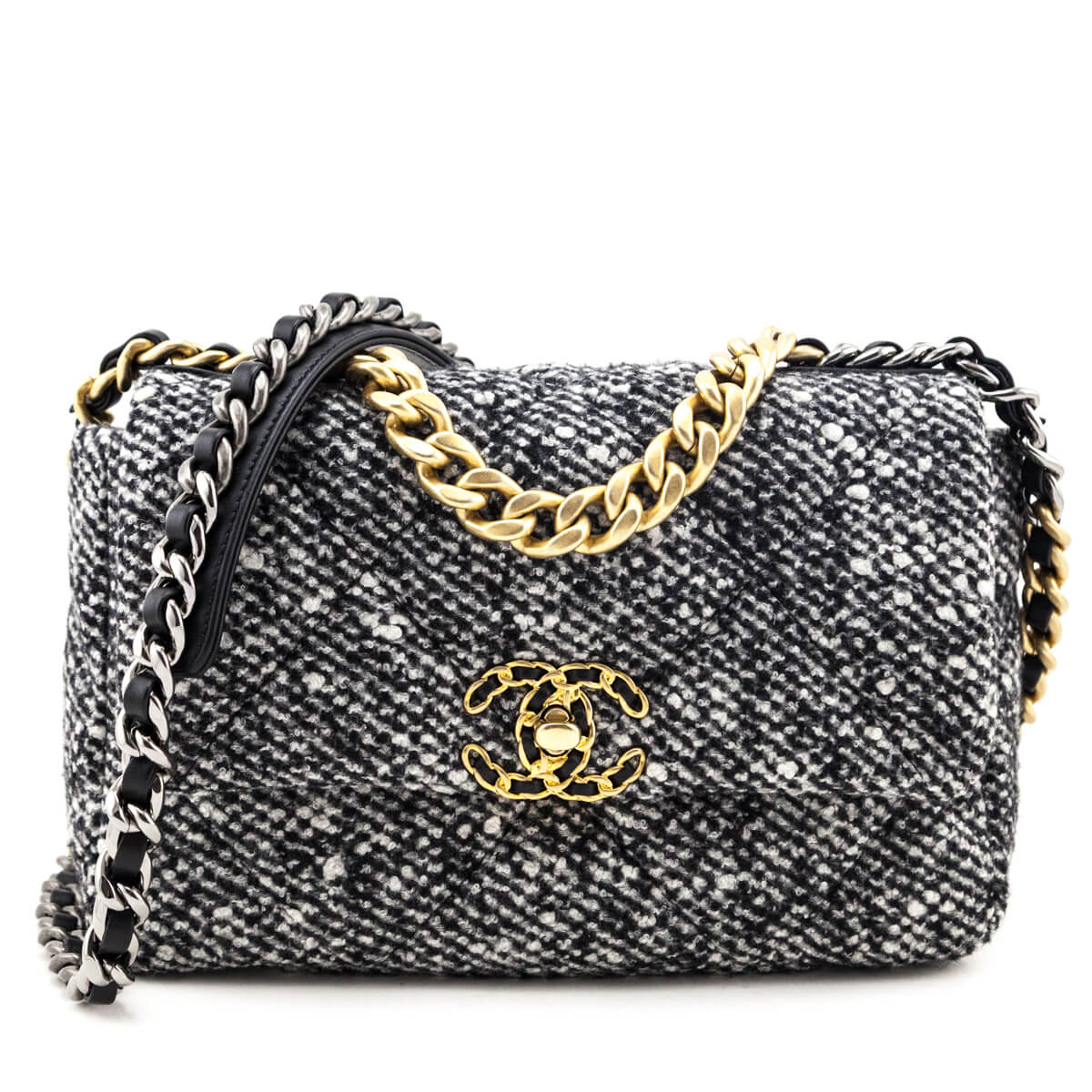 Chanel Black & White Oreo Tweed Quilted Medium Chanel 19 Flap - Love that Bag etc - Preowned Authentic Designer Handbags & Preloved Fashions