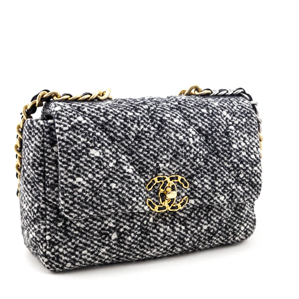 Chanel Black & White Oreo Tweed Quilted Medium Chanel 19 Flap - Love that Bag etc - Preowned Authentic Designer Handbags & Preloved Fashions