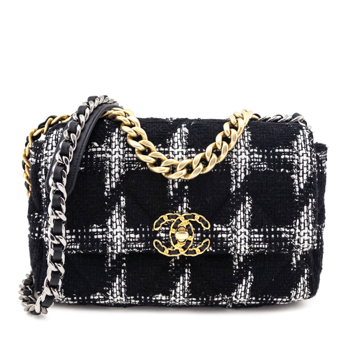 Chanel Black & White Tweed Quilted Medium Chanel 19 - Love that Bag etc - Preowned Authentic Designer Handbags & Preloved Fashions