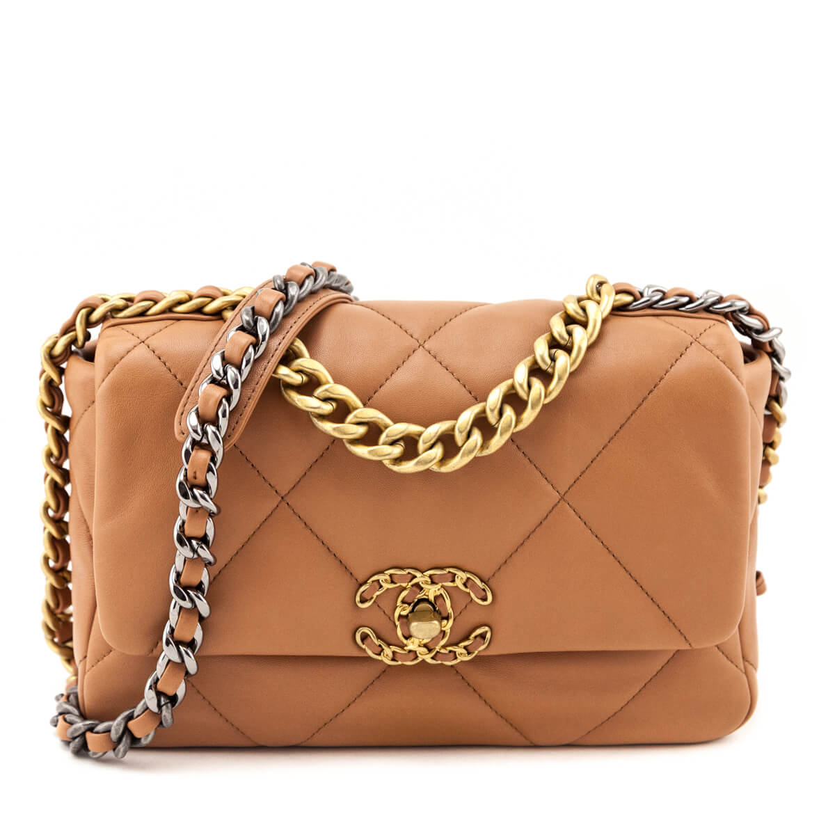 Chanel Brown Lambskin Quilted Medium Chanel 19 Flap Bag