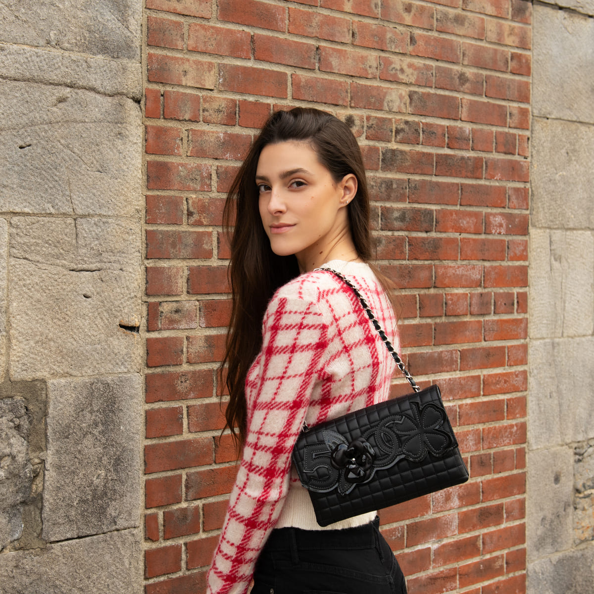Chanel Black Quilted Lambskin Chocolate Bar Camellia No. 5 Pochette - Love that Bag etc - Preowned Authentic Designer Handbags & Preloved Fashions