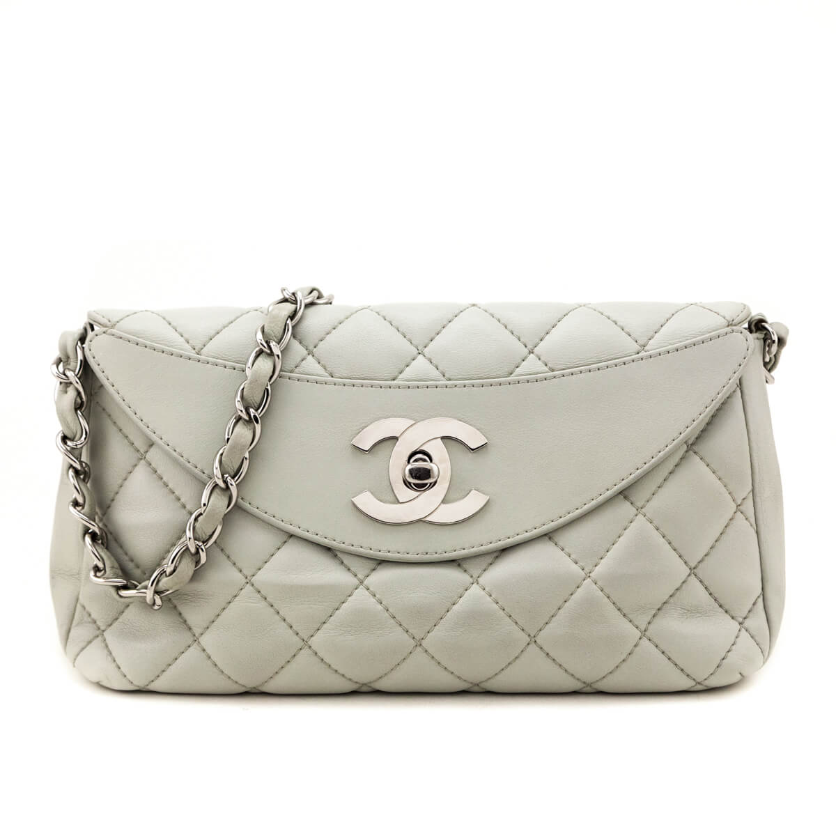 Chanel Light Gray Lambskin Quilted Small Single Flap Shoulder Bag