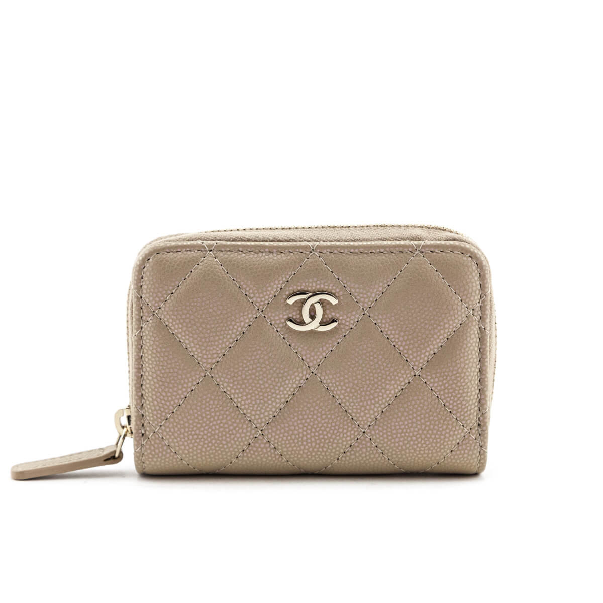 Chanel Metallic Iridescent Beige Quilted Caviar Classic Zipped