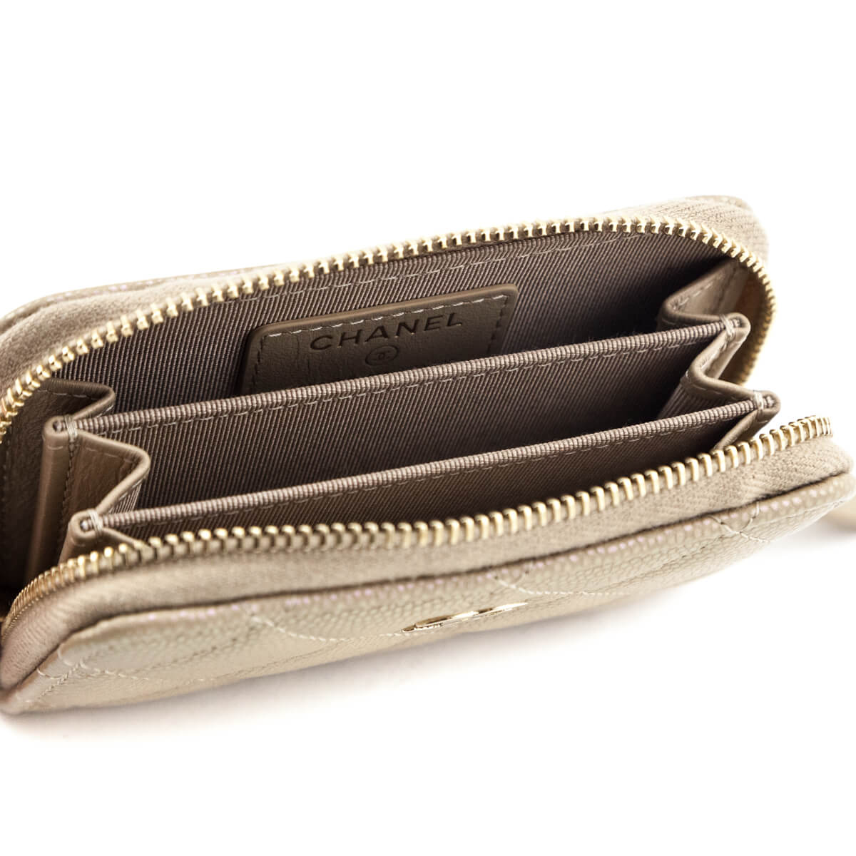 Chanel Metallic Iridescent Beige Quilted Caviar Classic Zipped Coin Purse - Love that Bag etc - Preowned Authentic Designer Handbags & Preloved Fashions