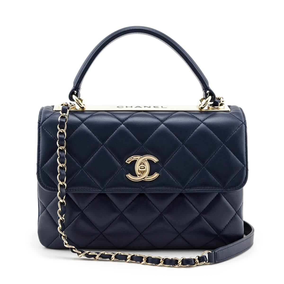 Chanel Navy Quilted Lambskin Small Trendy CC Top Handle Flap Bag