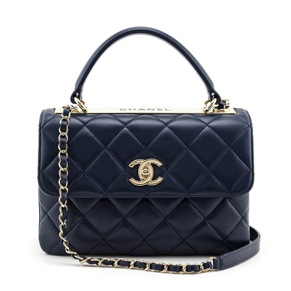 Chanel Large Trendy CC Top Handle Flap Bag in Navy Lambskin