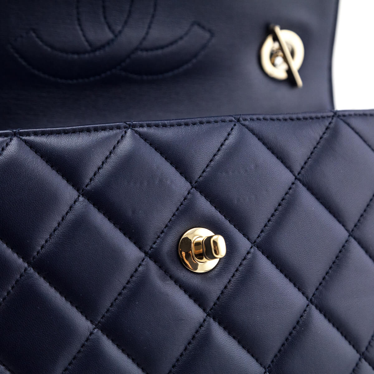 Chanel Navy Quilted Lambskin Small Trendy CC Top Handle Flap Bag - Love that Bag etc - Preowned Authentic Designer Handbags & Preloved Fashions