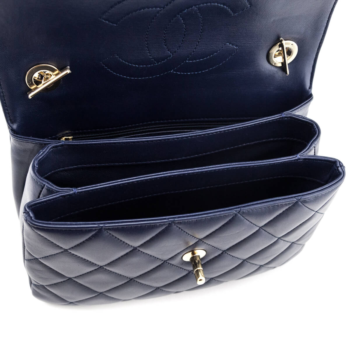 Chanel Navy Quilted Lambskin Small Trendy CC Top Handle Flap Bag - Love that Bag etc - Preowned Authentic Designer Handbags & Preloved Fashions