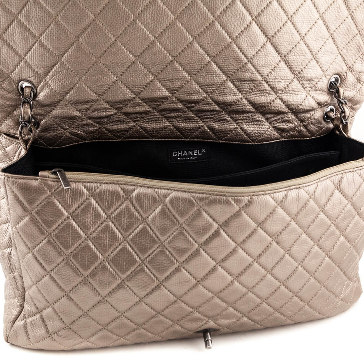 Chanel Pale Gold Metallic Calfskin Quilted XXL Travel Flap Bag - Love that Bag etc - Preowned Authentic Designer Handbags & Preloved Fashions