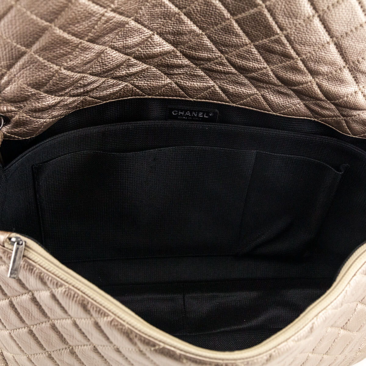 Chanel Pale Gold Metallic Calfskin Quilted XXL Travel Flap Bag - Love that Bag etc - Preowned Authentic Designer Handbags & Preloved Fashions
