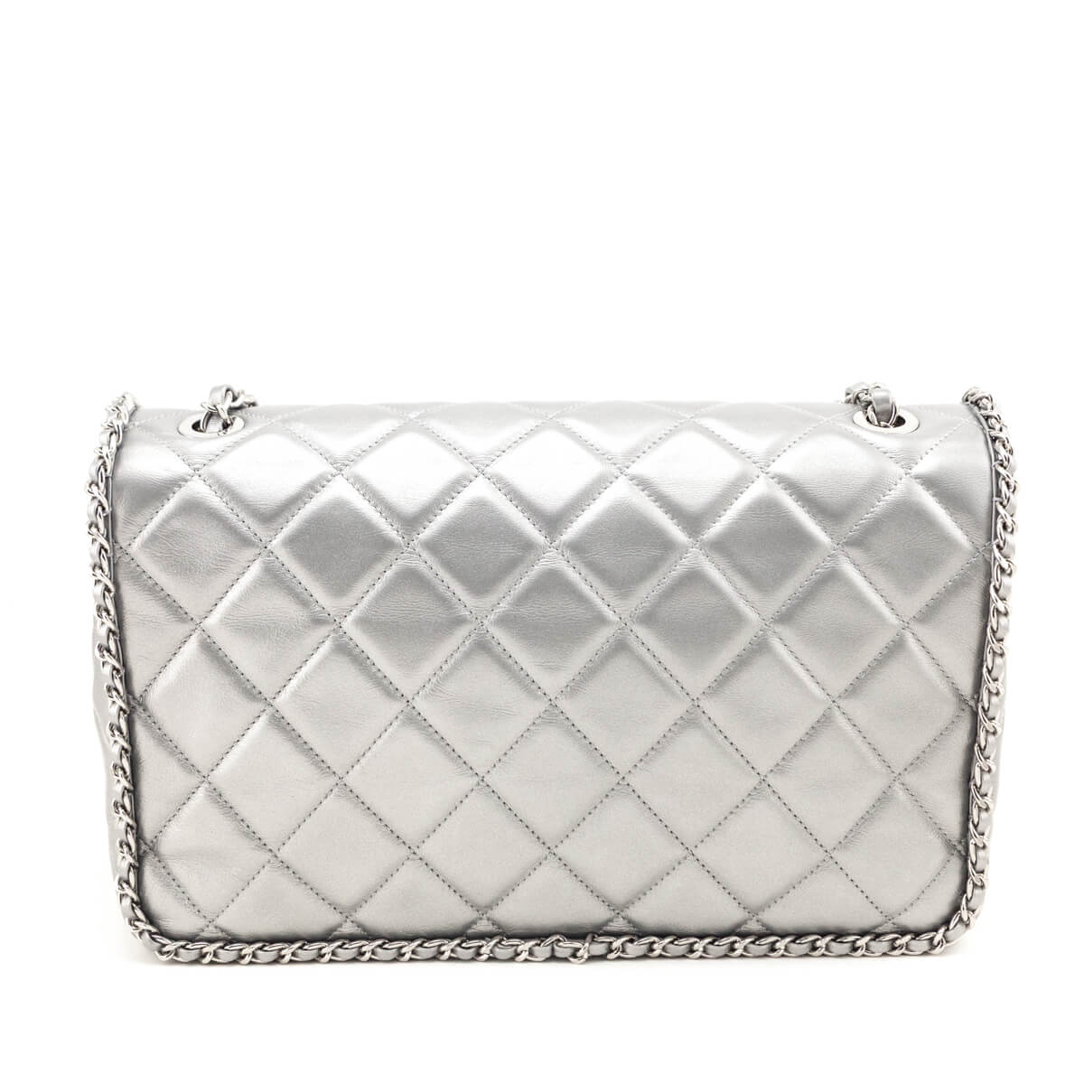 Chanel Silver Lambskin Quilted Large Chain All Over Flap Bag - Love that Bag etc - Preowned Authentic Designer Handbags & Preloved Fashions