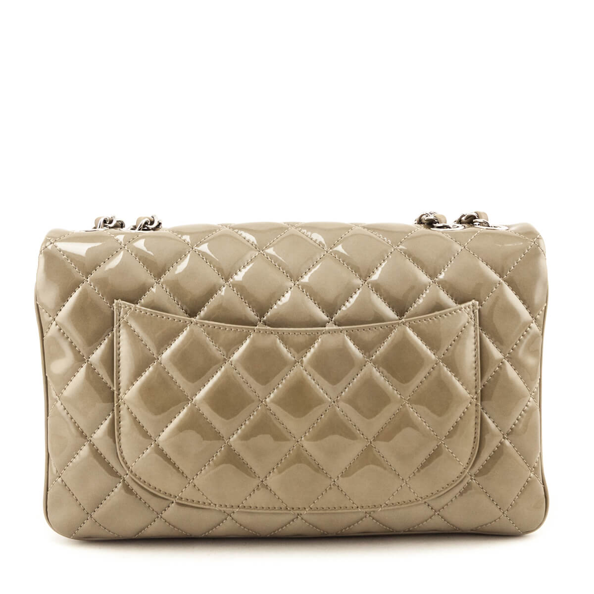 Chanel Taupe Patent Patent Quilted 3 Accordion Jumbo Flap Bag - Love that Bag etc - Preowned Authentic Designer Handbags & Preloved Fashions