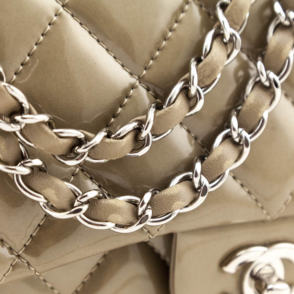 Chanel Taupe Patent Patent Quilted 3 Accordion Jumbo Flap Bag - Love that Bag etc - Preowned Authentic Designer Handbags & Preloved Fashions