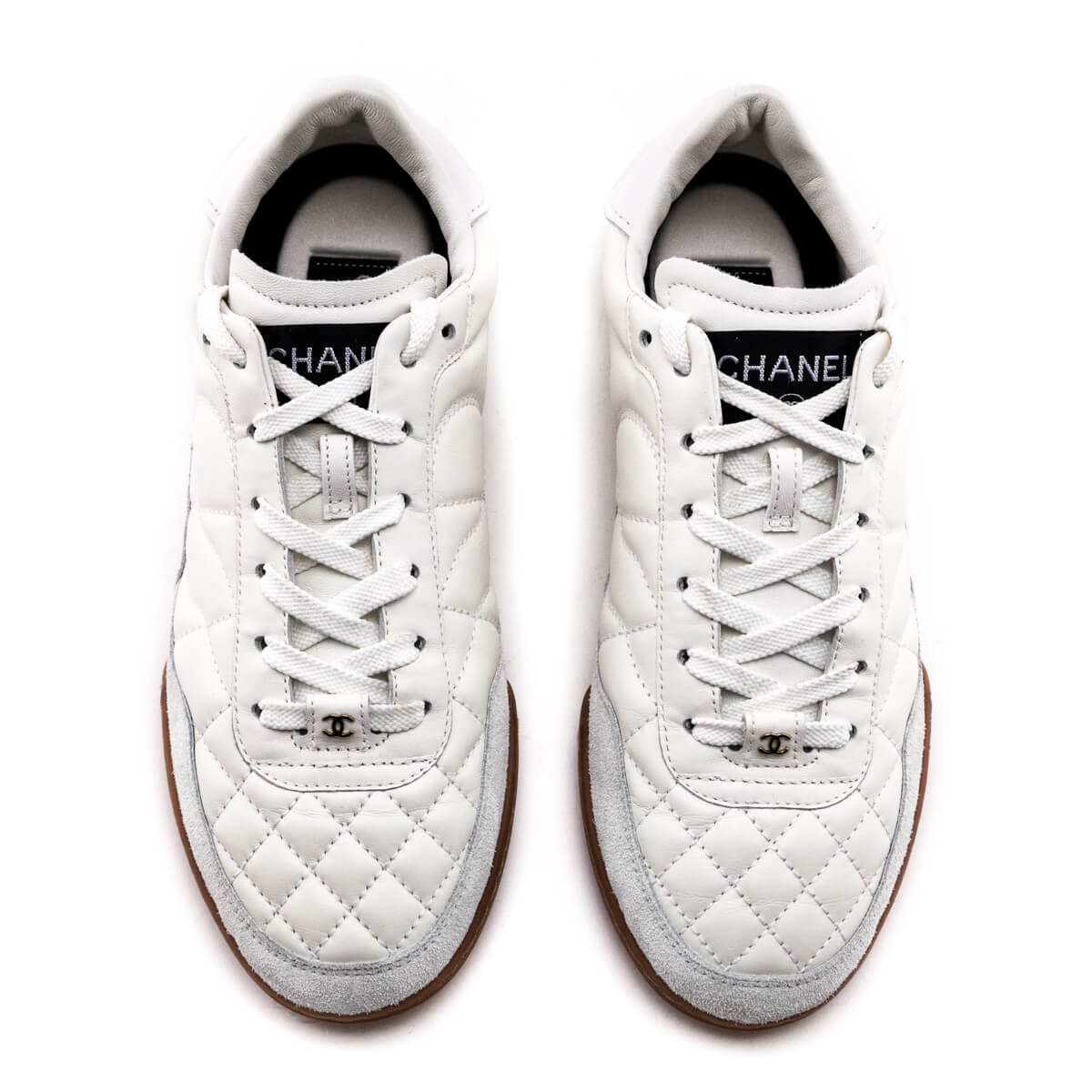 Chanel White Quilted Calfskin & Suede CC Sneakers Size US 6 | EU 36 - Love that Bag etc - Preowned Authentic Designer Handbags & Preloved Fashions