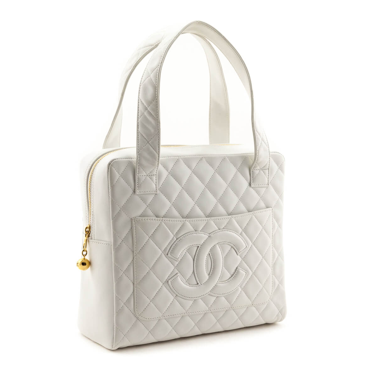 Chanel White Quilted Lambskin Vintage CC Tote Bag - Love that Bag etc - Preowned Authentic Designer Handbags & Preloved Fashions