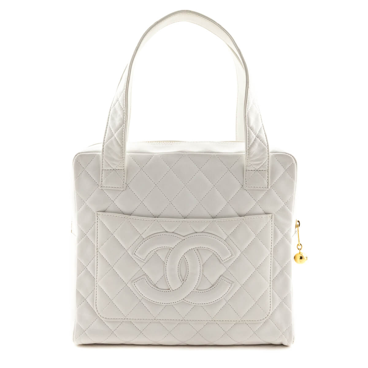 Chanel White Quilted Lambskin Vintage CC Tote Bag - Love that Bag etc - Preowned Authentic Designer Handbags & Preloved Fashions