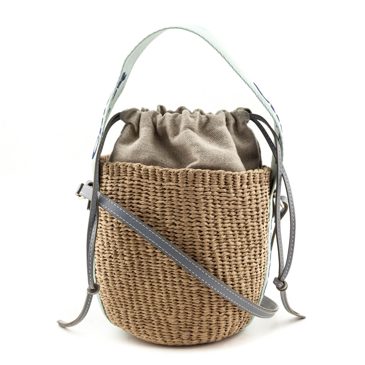 Chloe Blue-Green Natural Woven Fiber Small Woody Basket Bag - Love that Bag etc - Preowned Authentic Designer Handbags & Preloved Fashions