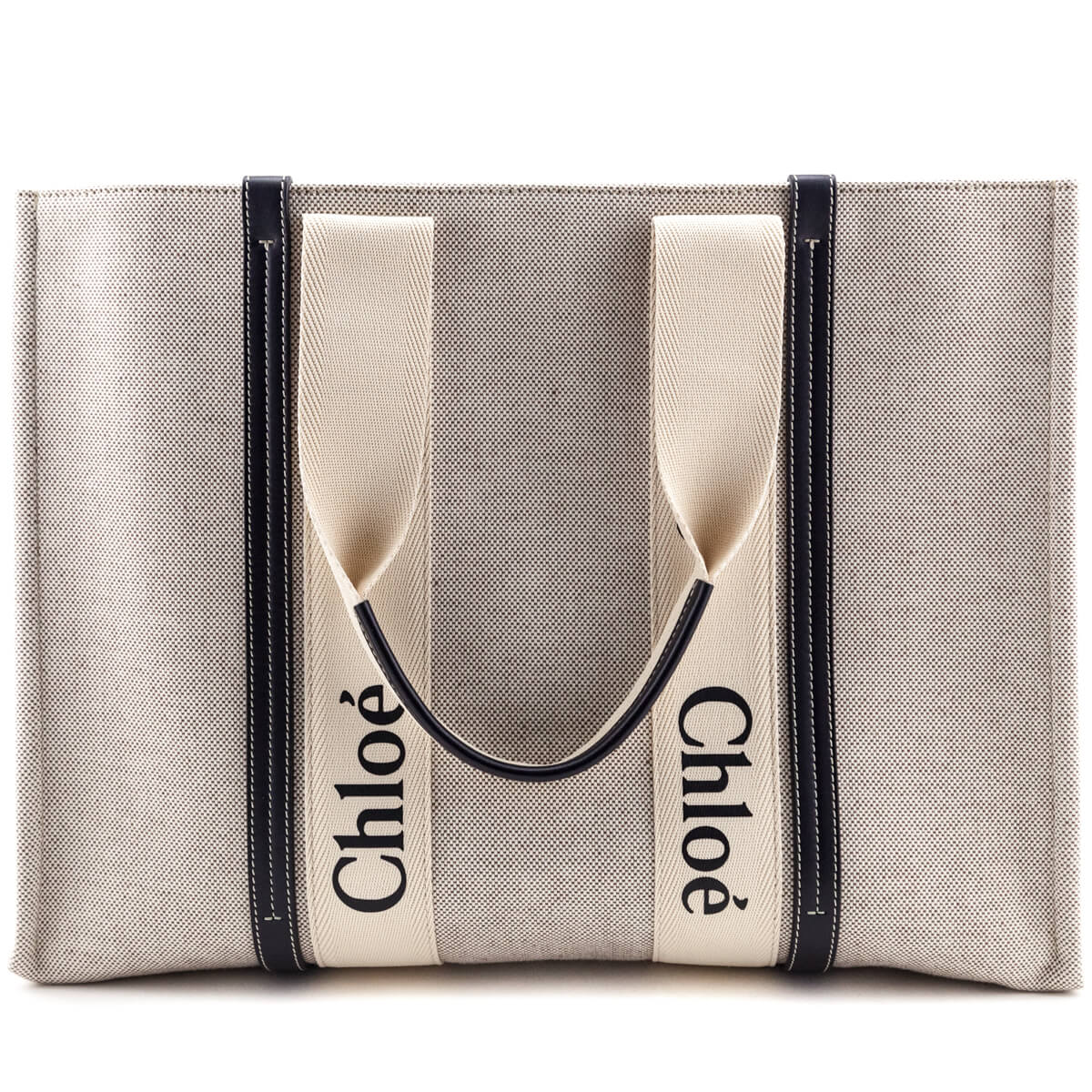 Chloe Linen Canvas Calfskin Large Woody Tote Current Season