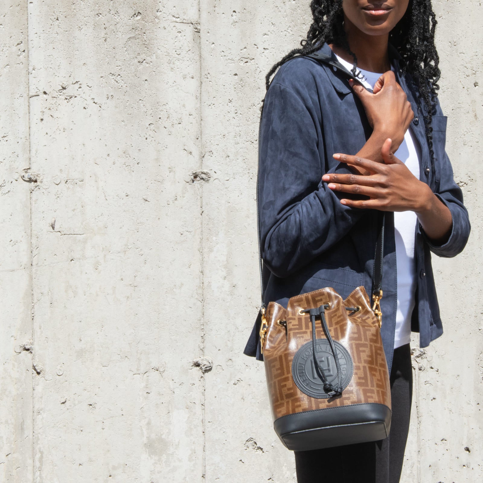 Fendi Black & Glazed Fabric FF 1974 Stamp Patch Small Mon Tresor Bucket Bag - Love that Bag etc - Preowned Authentic Designer Handbags & Preloved Fashions