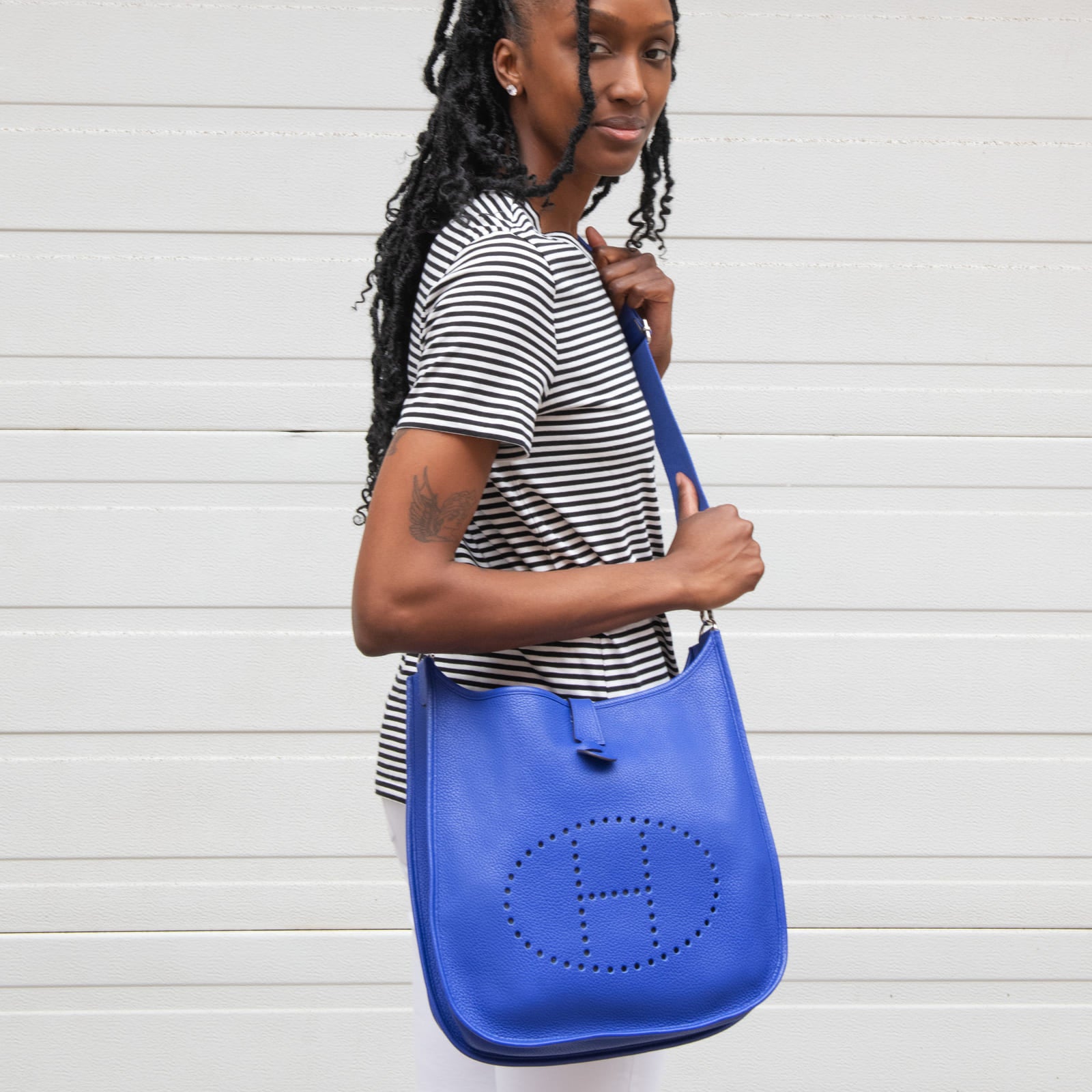 Hermes Bleu Royal Clemence Evelyne III GM - Love that Bag etc - Preowned Authentic Designer Handbags & Preloved Fashions