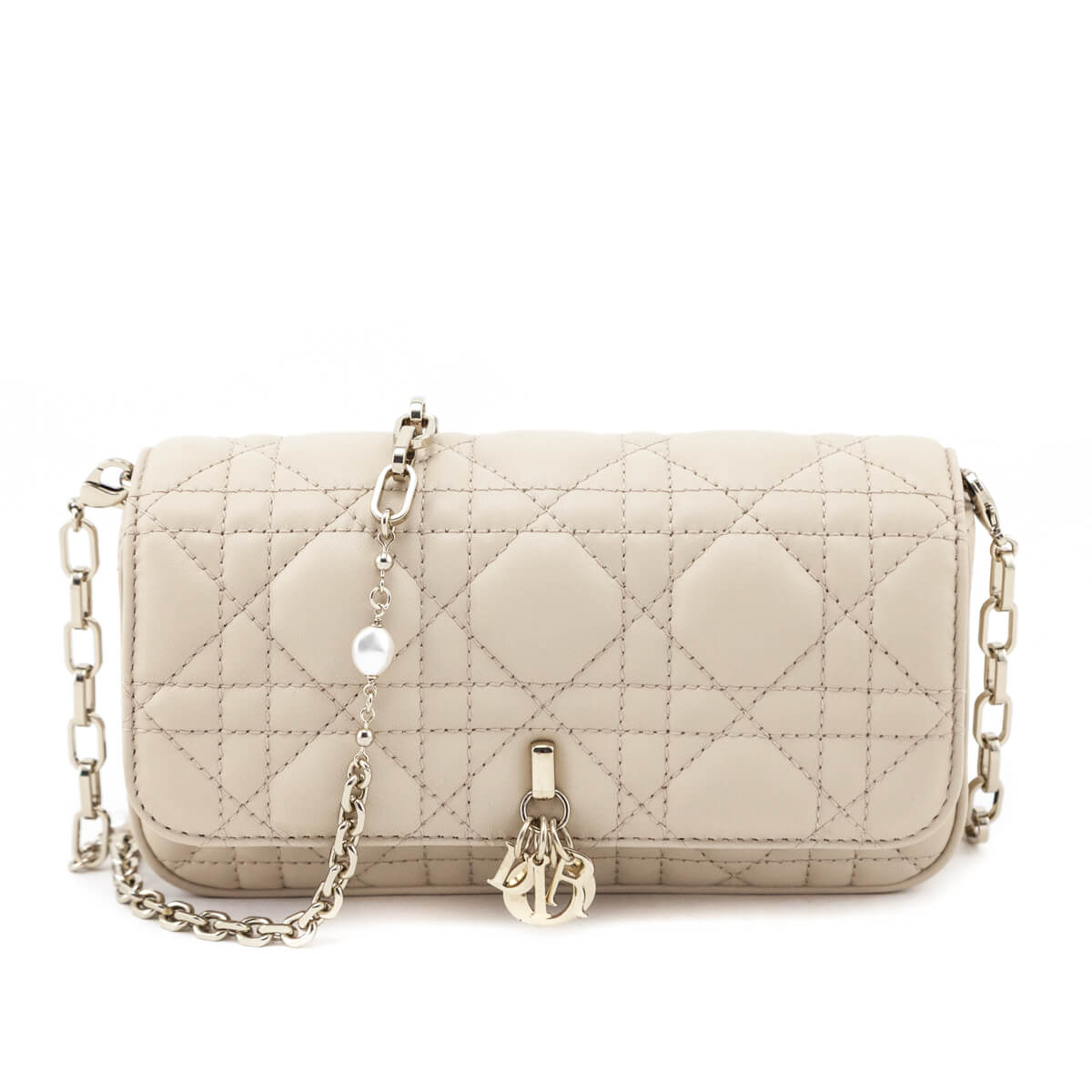 Dior Beige Calfskin Cannage Lady Dior Talk Phone Pouch - Dior CA