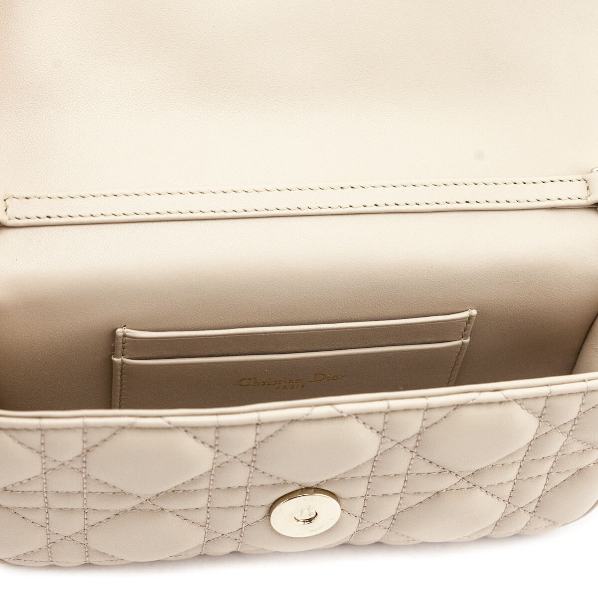 Dior Beige Calfskin Cannage Lady Dior Talk Phone Pouch - Love that Bag etc - Preowned Authentic Designer Handbags & Preloved Fashions