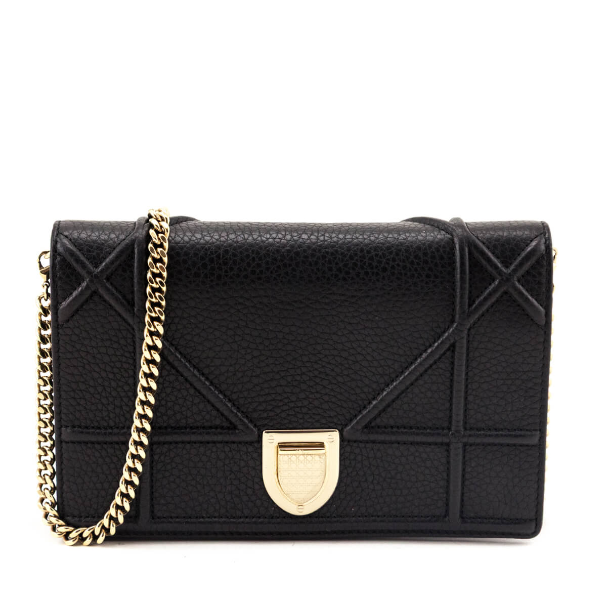 Dior Black Grained Calfskin Diorama Wallet on Chain Clutch – Love