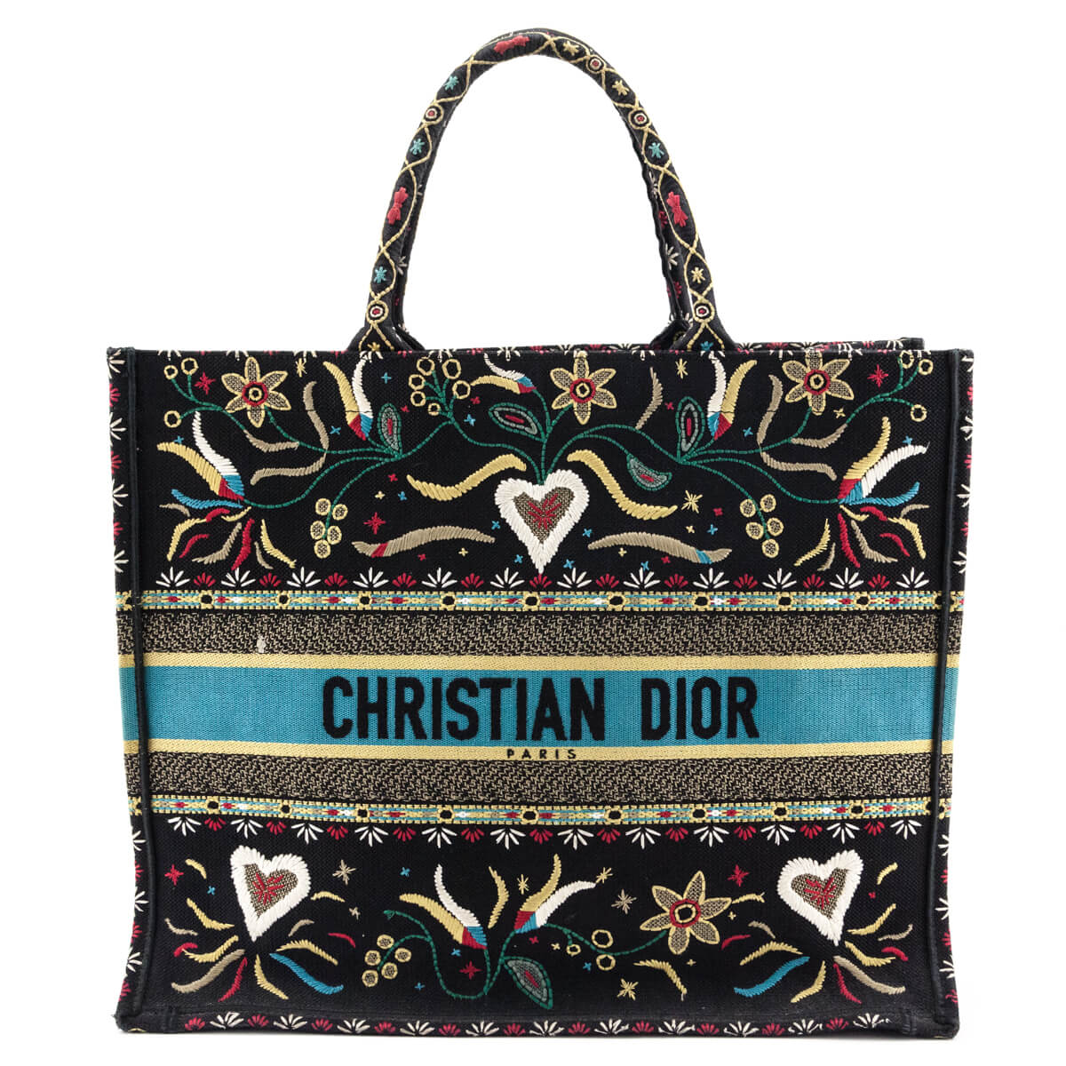 Dior Black Multicolor Embroidered Large Book Tote