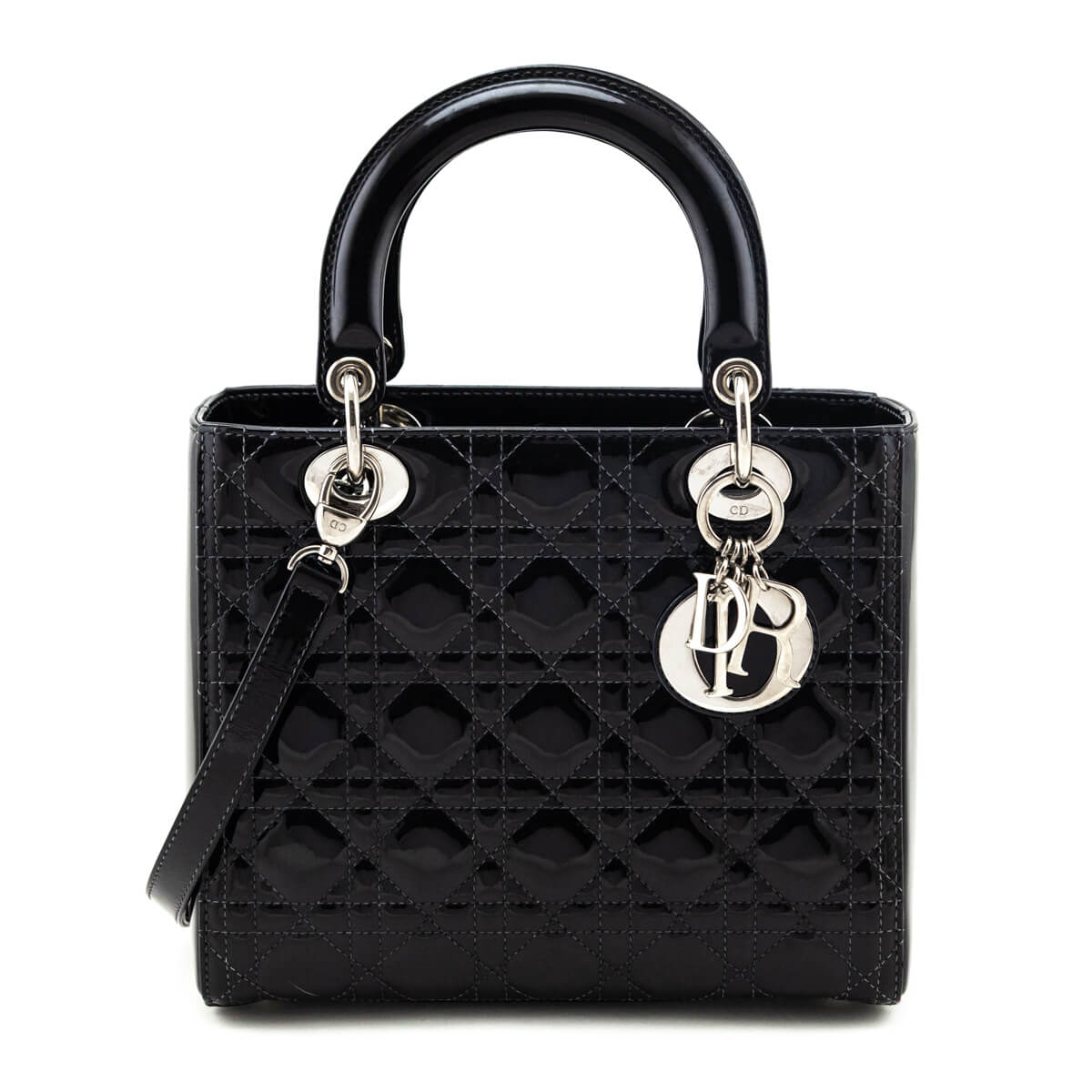 Dior Black Patent Cannage Medium Lady Dior - Love that Bag etc - Preowned Authentic Designer Handbags & Preloved Fashions
