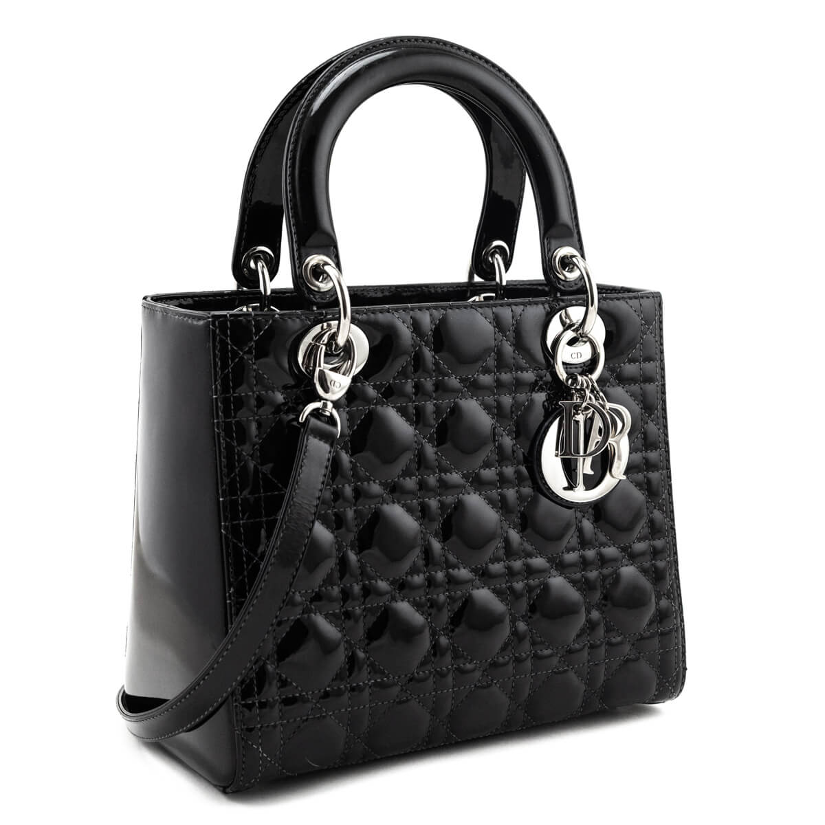 Dior Black Patent Cannage Medium Lady Dior - Love that Bag etc - Preowned Authentic Designer Handbags & Preloved Fashions