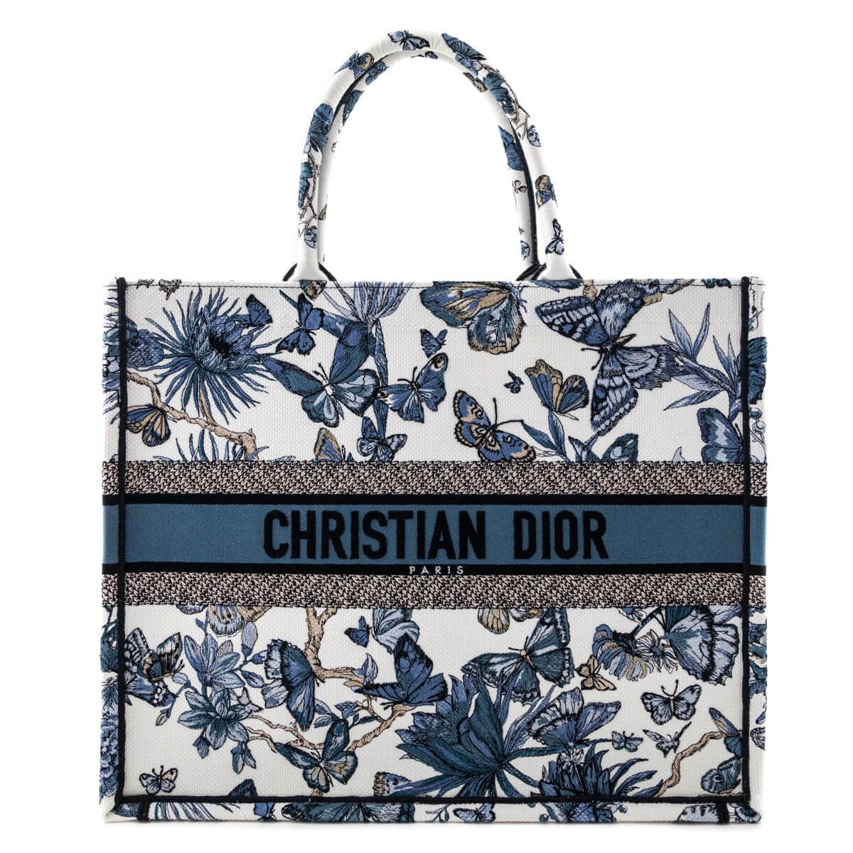 Dior Blue Canvas Embroidered Butterfly 2023 Large Book Tote Buy