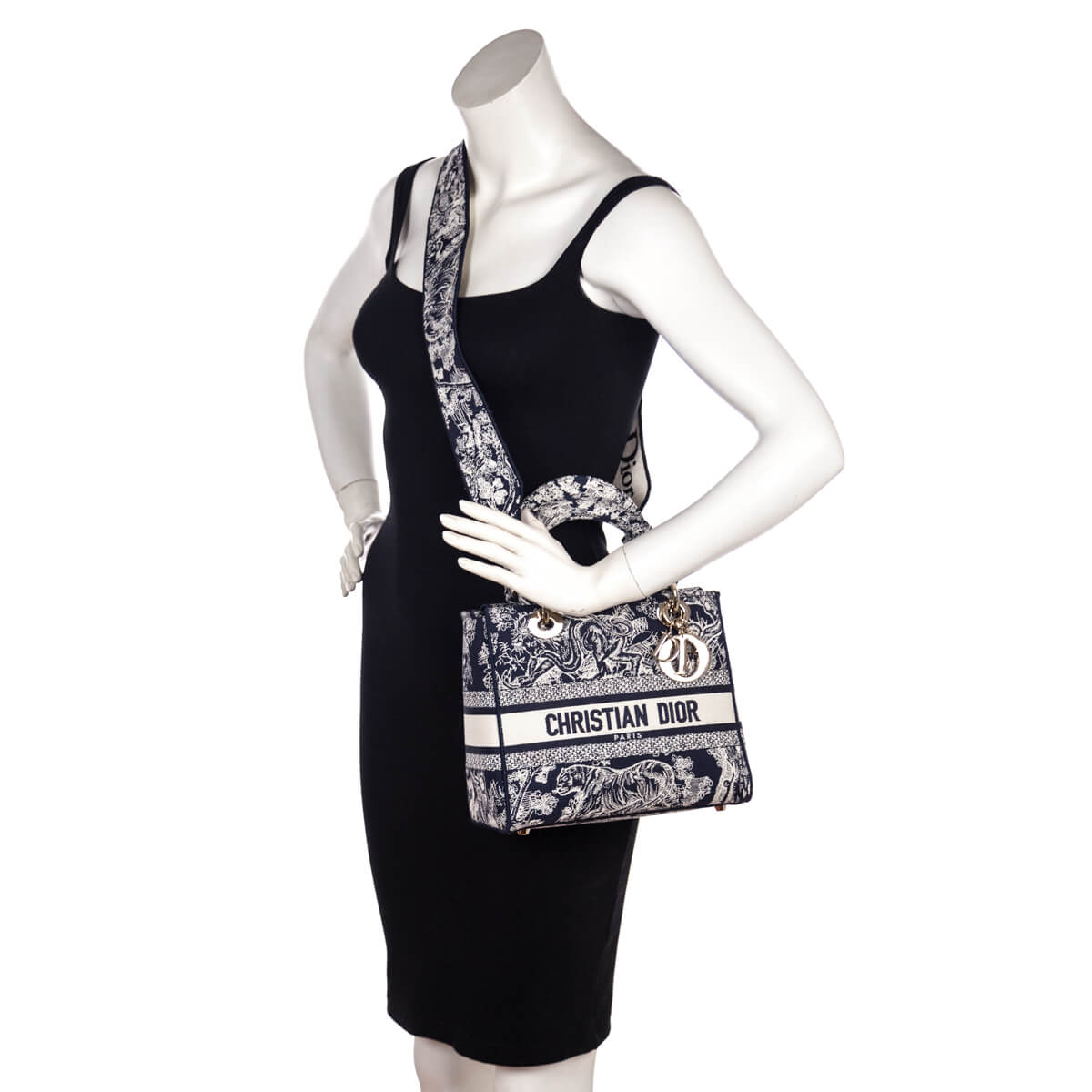 Dior Blue Toile de Jouy Reverse Embroidery Medium Lady D-Lite Bag - Love that Bag etc - Preowned Authentic Designer Handbags & Preloved Fashions