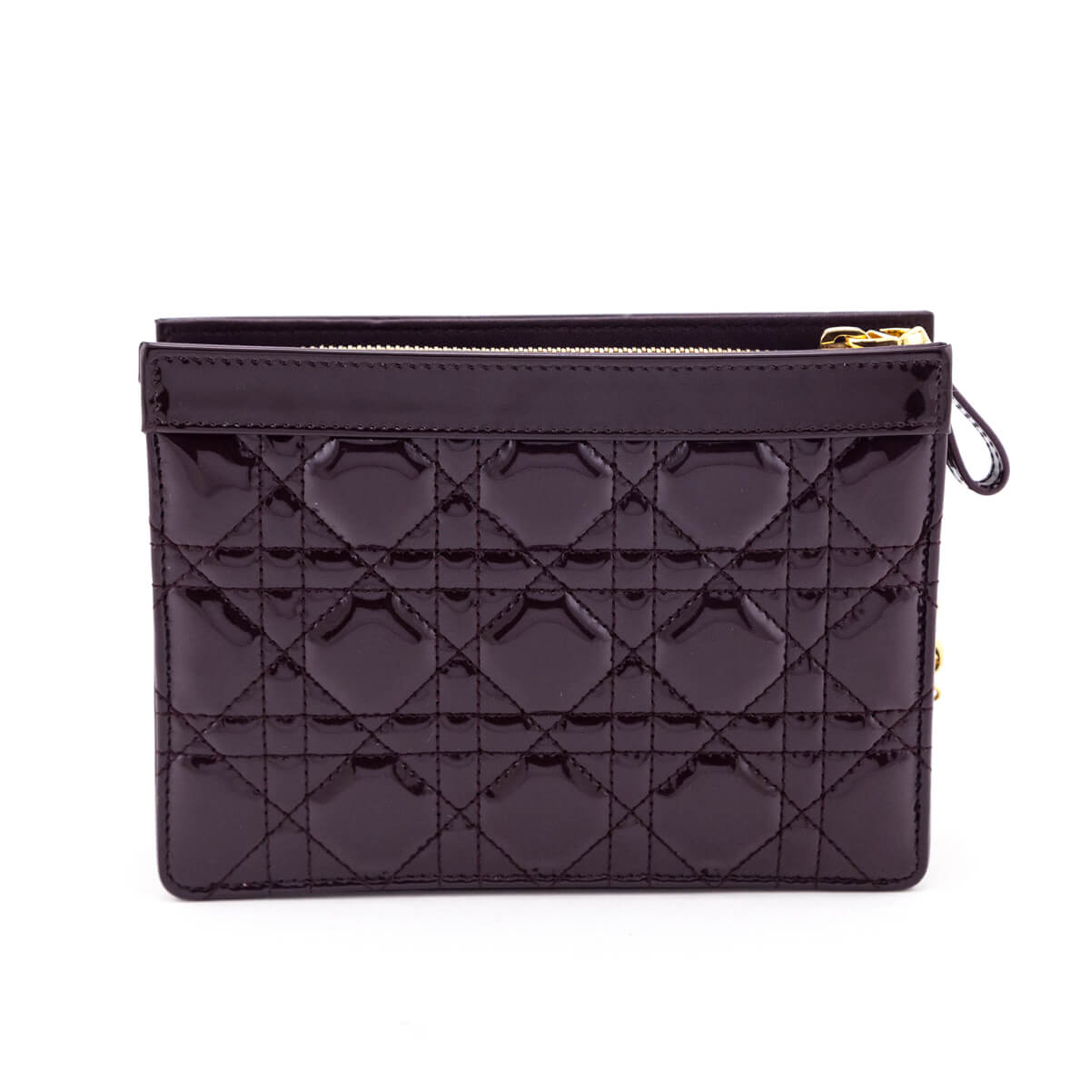 Dior Burgundy Patent Quilted Cannage Caro Zipped Pouch With Chain - Love that Bag etc - Preowned Authentic Designer Handbags & Preloved Fashions