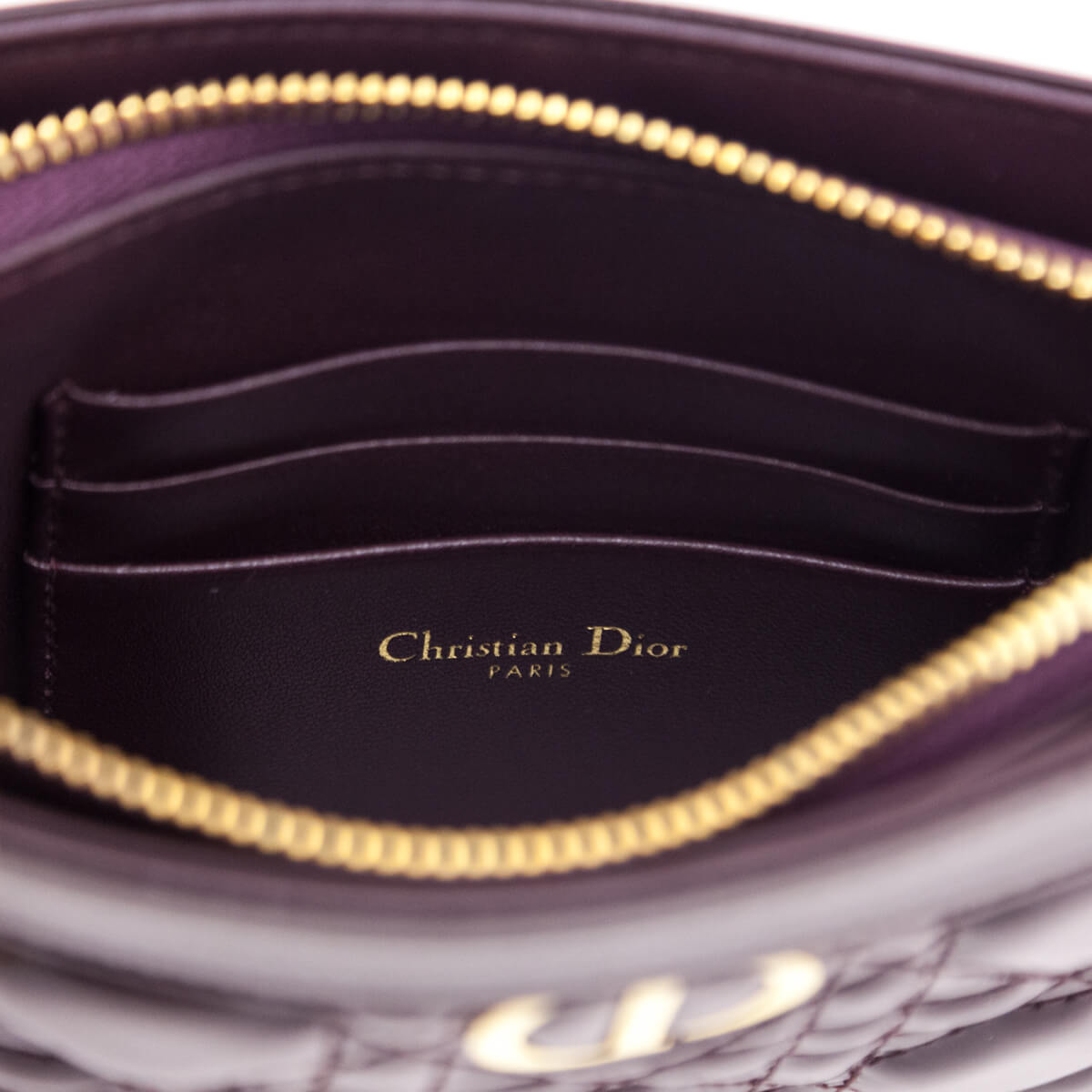 Dior Burgundy Patent Quilted Cannage Caro Zipped Pouch With Chain - Love that Bag etc - Preowned Authentic Designer Handbags & Preloved Fashions