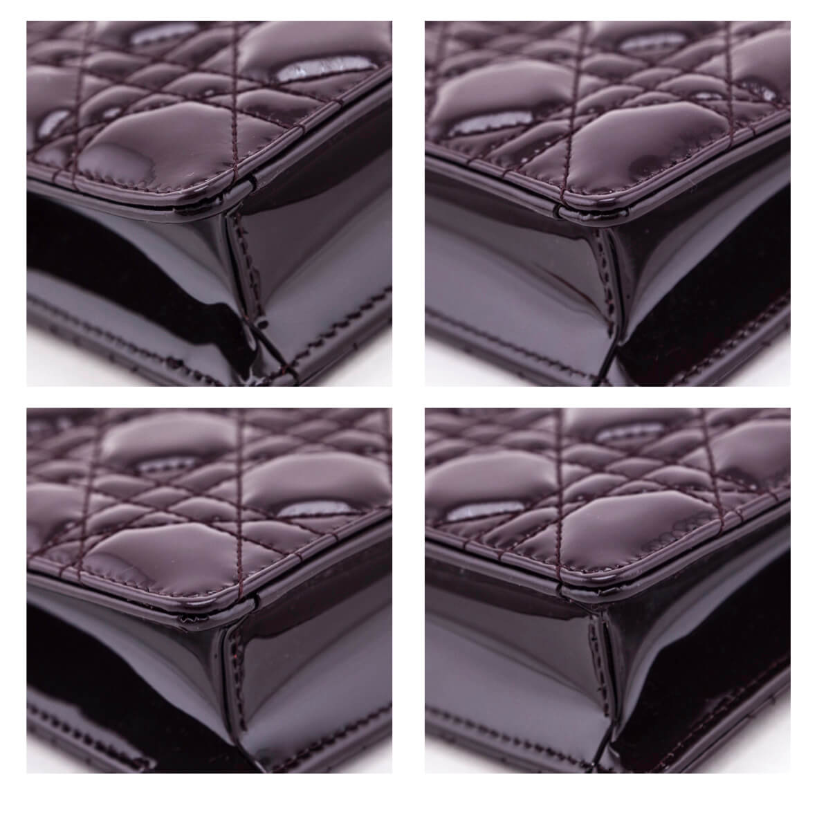 Dior Burgundy Patent Quilted Cannage Caro Zipped Pouch With Chain - Love that Bag etc - Preowned Authentic Designer Handbags & Preloved Fashions