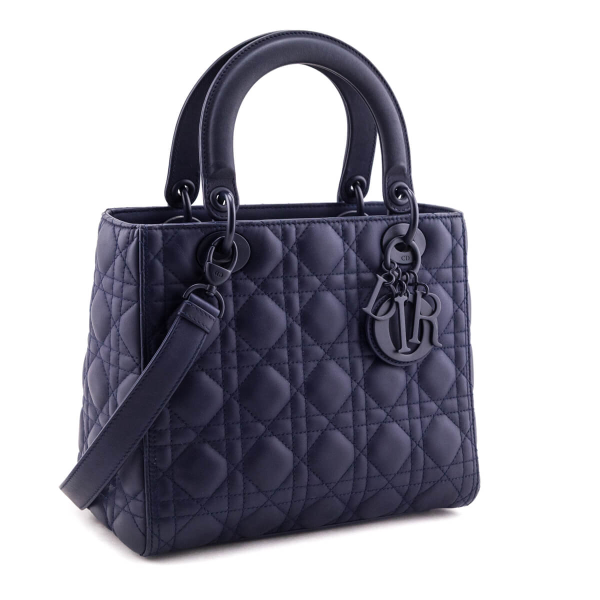 Dior Navy Ultramatte Cannage Calfskin Medium Lady Dior Bag - Love that Bag etc - Preowned Authentic Designer Handbags & Preloved Fashions