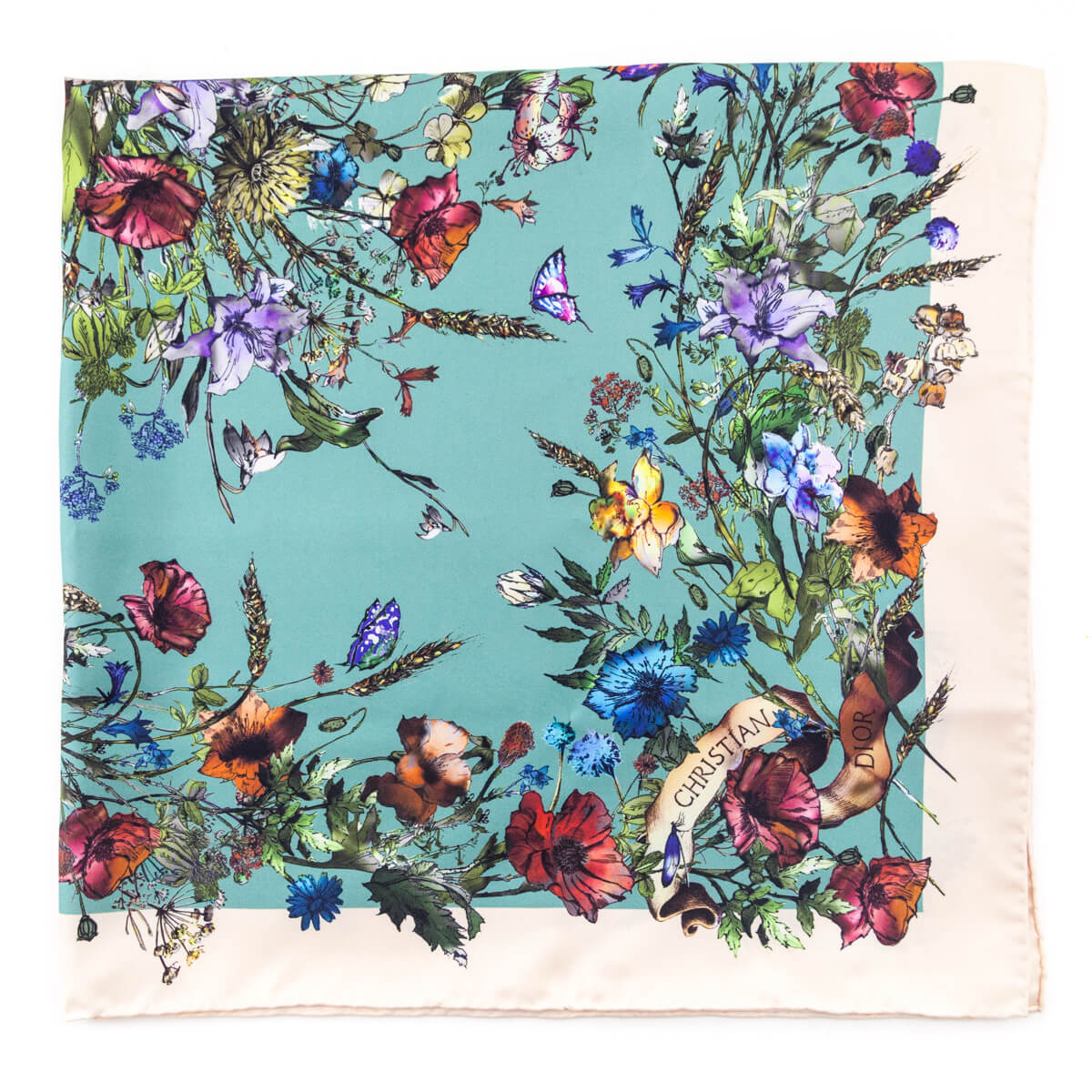 Dior Pink & Green Silk D-Millefiori Scarf 90