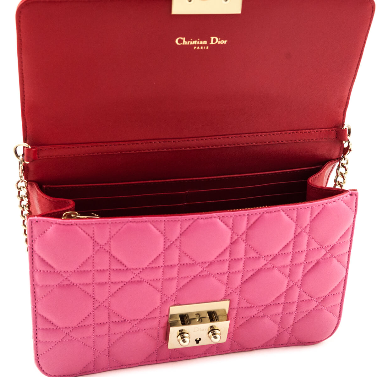 Dior Red & Pink Lambskin Cannage Miss Dior Promenade Pouch - Love that Bag etc - Preowned Authentic Designer Handbags & Preloved Fashions