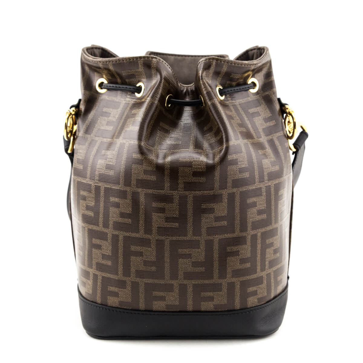 Fendi Black & Glazed Fabric FF 1974 Stamp Patch Small Mon Tresor Bucket Bag - Love that Bag etc - Preowned Authentic Designer Handbags & Preloved Fashions