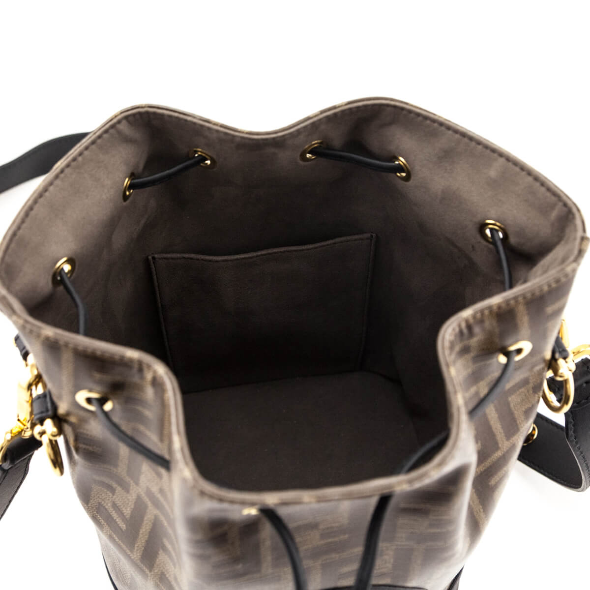 Fendi Black & Glazed Fabric FF 1974 Stamp Patch Small Mon Tresor Bucket Bag - Love that Bag etc - Preowned Authentic Designer Handbags & Preloved Fashions