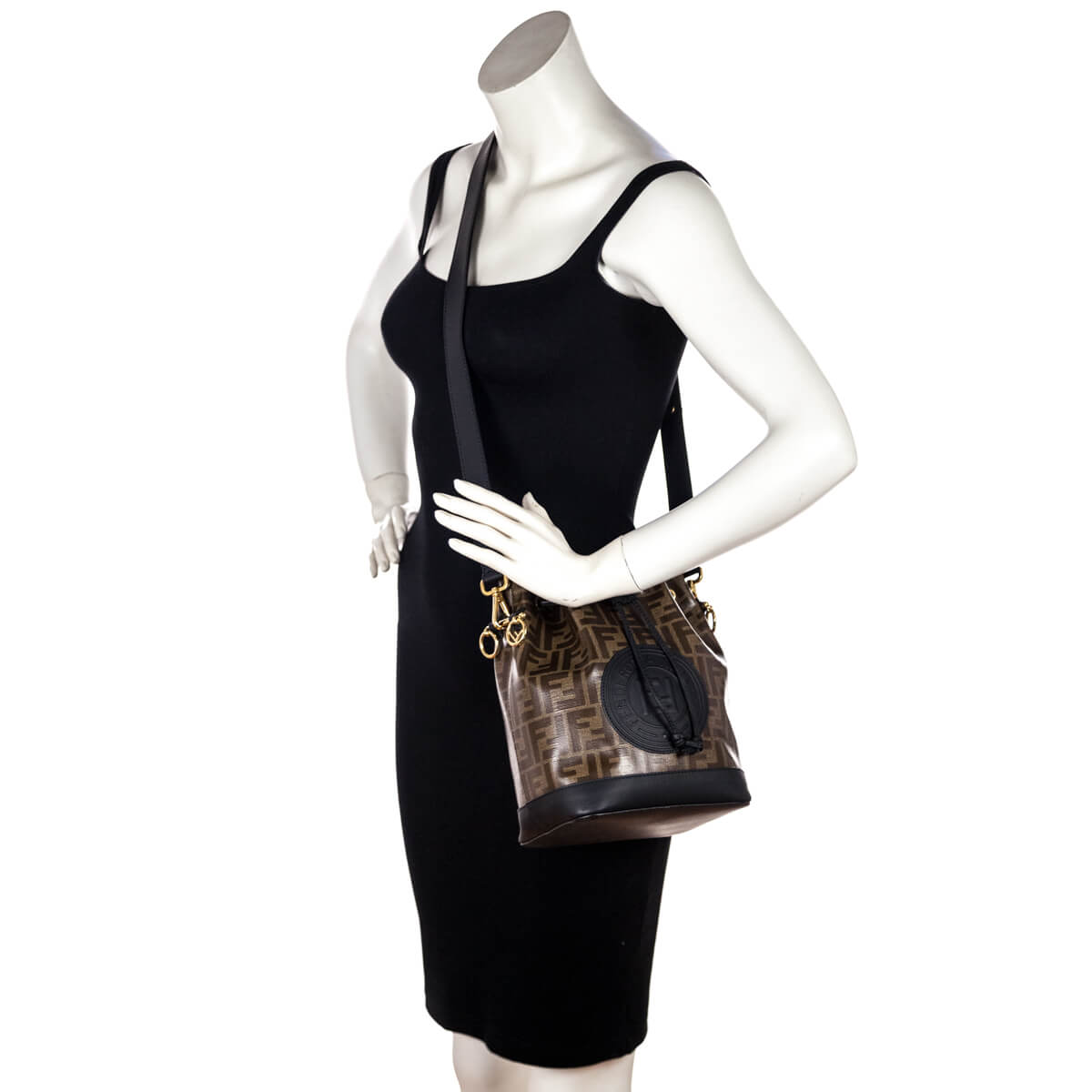 Fendi Black & Glazed Fabric FF 1974 Stamp Patch Small Mon Tresor Bucket Bag - Love that Bag etc - Preowned Authentic Designer Handbags & Preloved Fashions