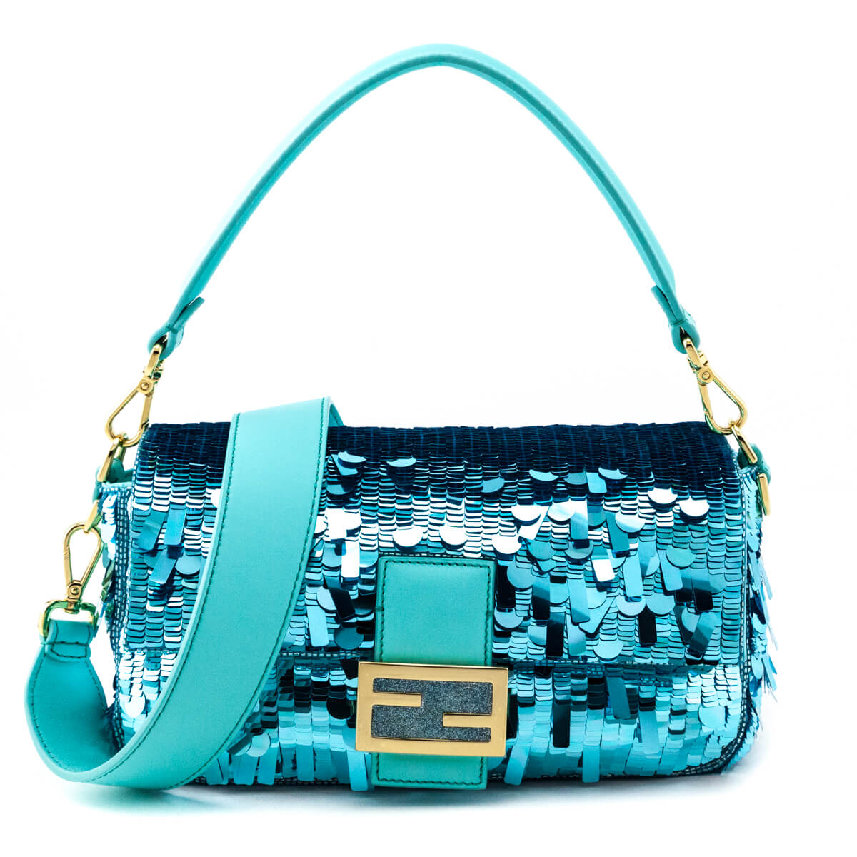 Fendi Blue Sequin Paillettes Vitello Grace Re-Edition Baguette - Love that Bag etc - Preowned Authentic Designer Handbags & Preloved Fashions